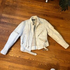 Vintage White Leather Biker Jacket